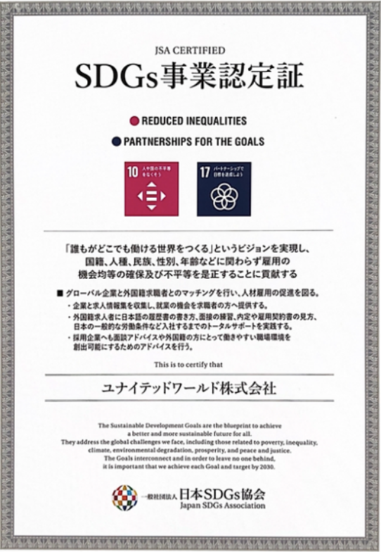 SDGs事業認定書